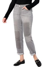 LOGO by Lori Goldstein Shadow Patch Boyfriend Jeans Light Grey Wash