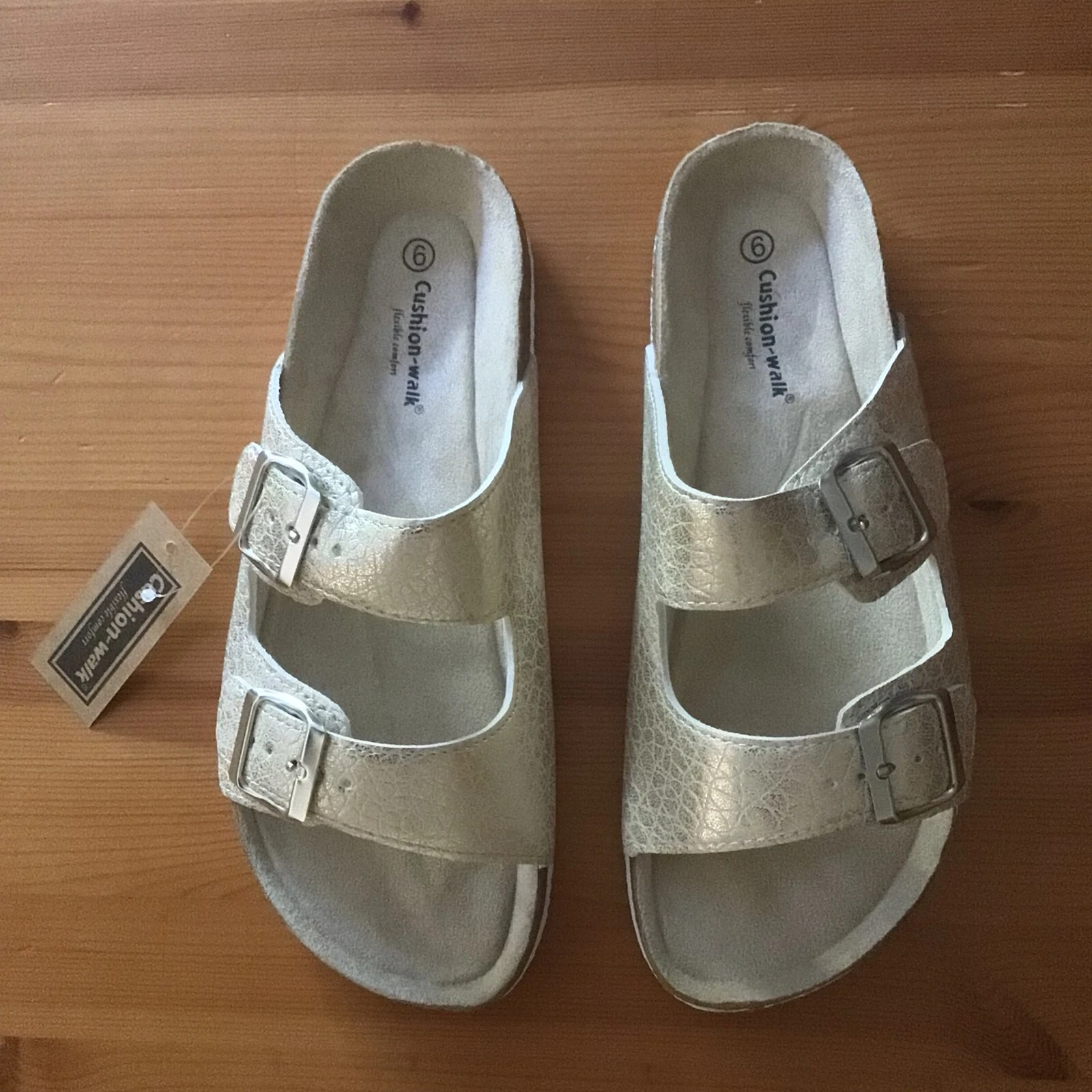 New & Boxed Metallic, Ladies, Size 6 UK, Cushionwalk, Double Buckle Mule Sandals