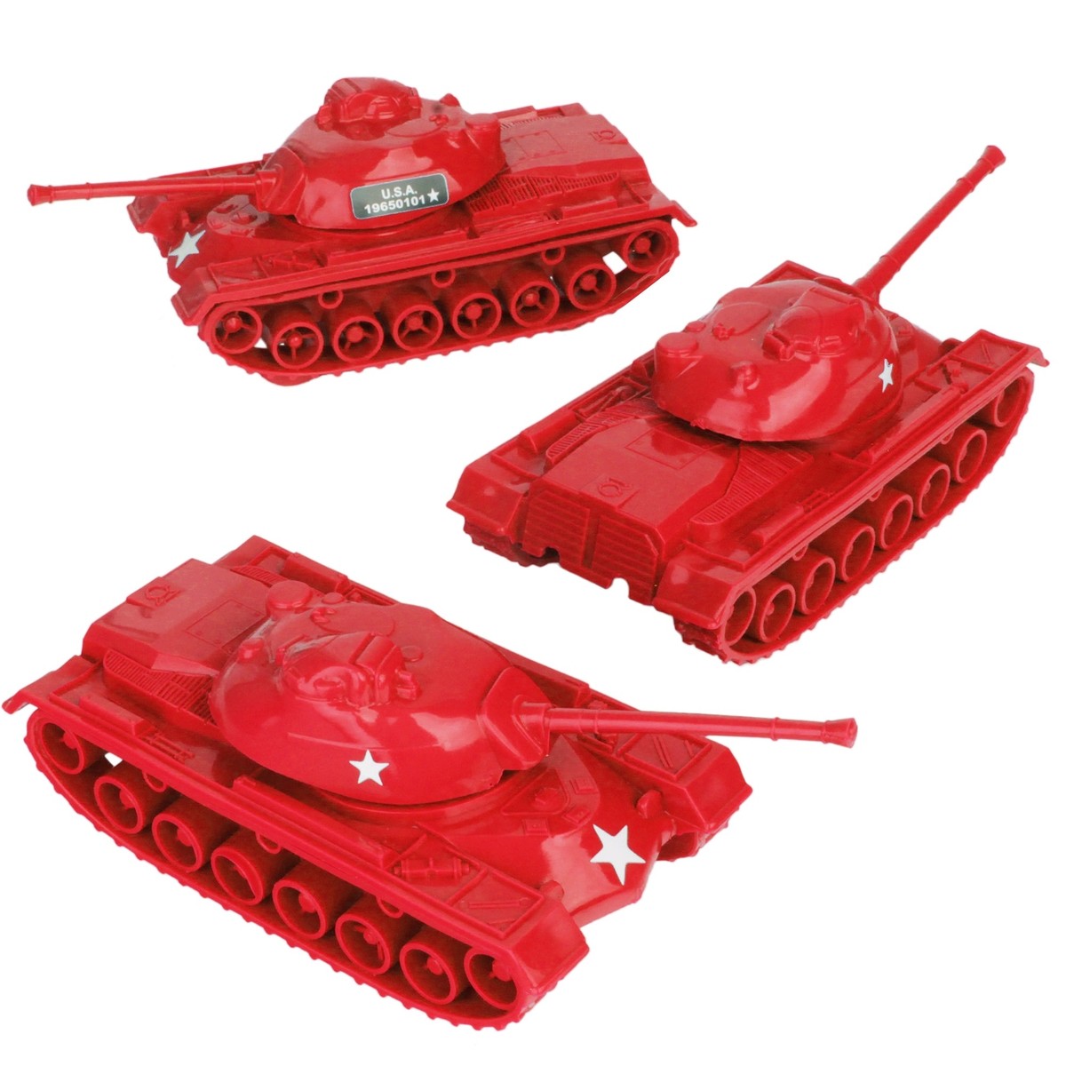 TimMee Processed Plastic M48 Patton 3pc Tank Tim Mee Army Men RED