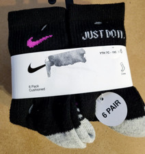 Girls NIKE 6pk crew socks cushioned 6-pairs Black Size 2XS Black