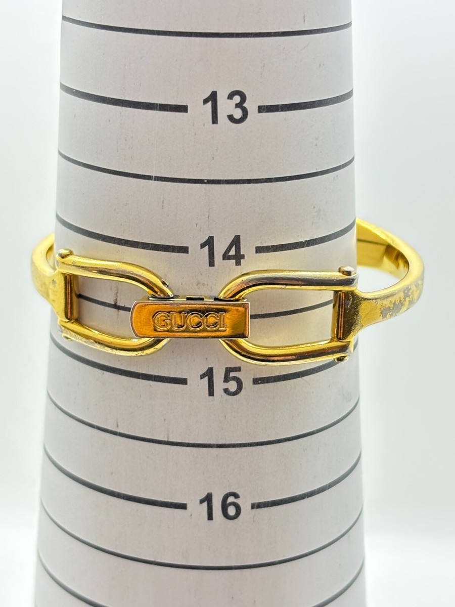 Exc+4] GUCCI 1500 Gold Black Dial Quartz Women's Bangle Watch Used