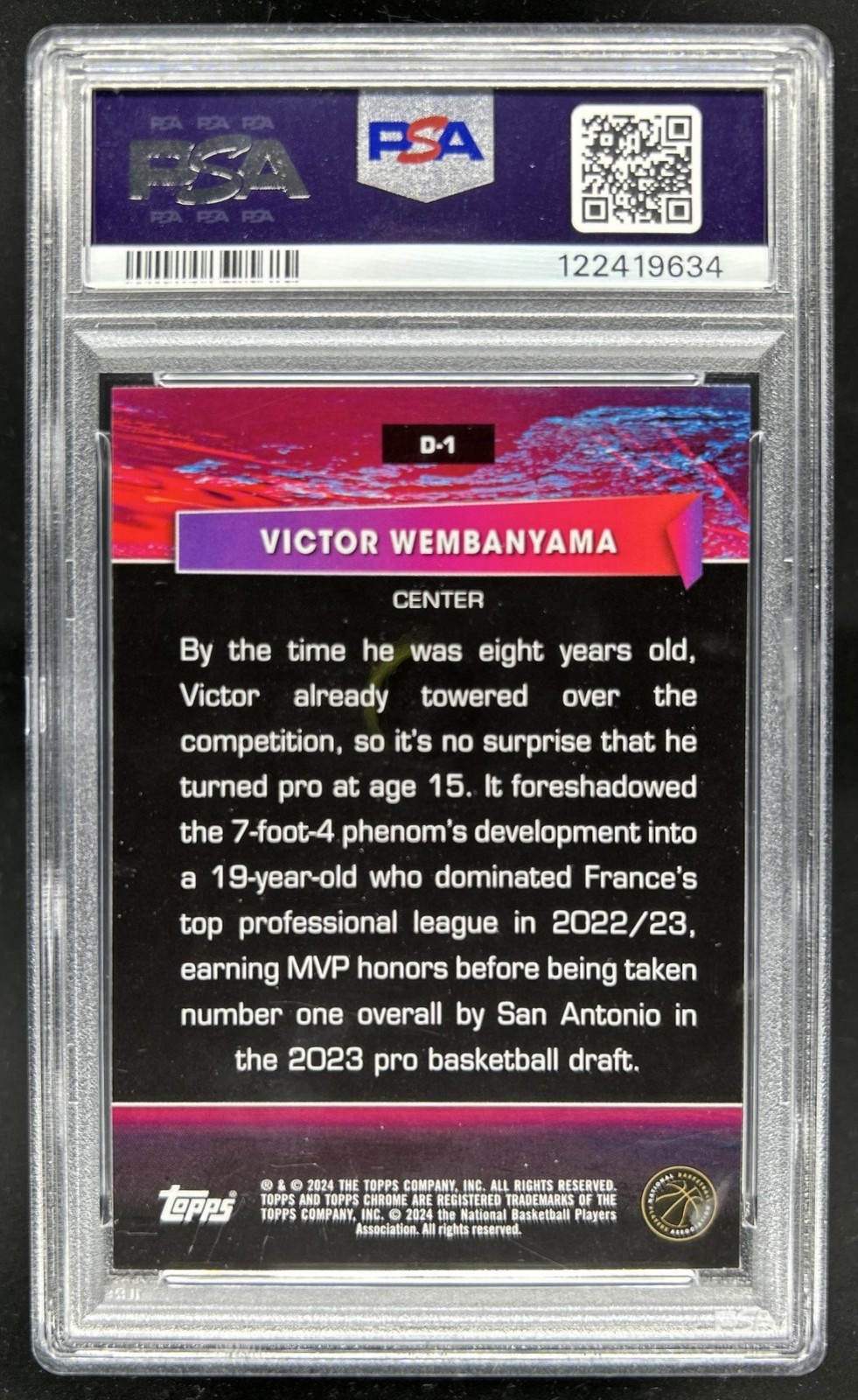 2023-24 Topps Chrome Victor Wembanyama Destiny RC Rookie #D-1 Spurs PSA 8 view 2