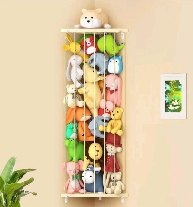 New In Box Stuffed Animal Storage Beige Corner Shelf Kids Room Toy Organizer