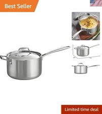 Luxurious Tri-Ply Clad 4-Quart Stainless Steel Sauce Pan with Lid - Induction...