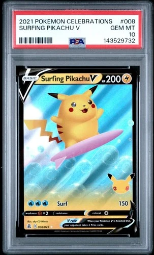 2021 Pokemon Celebrations Surfing Pikachu V #008 PSA 10
