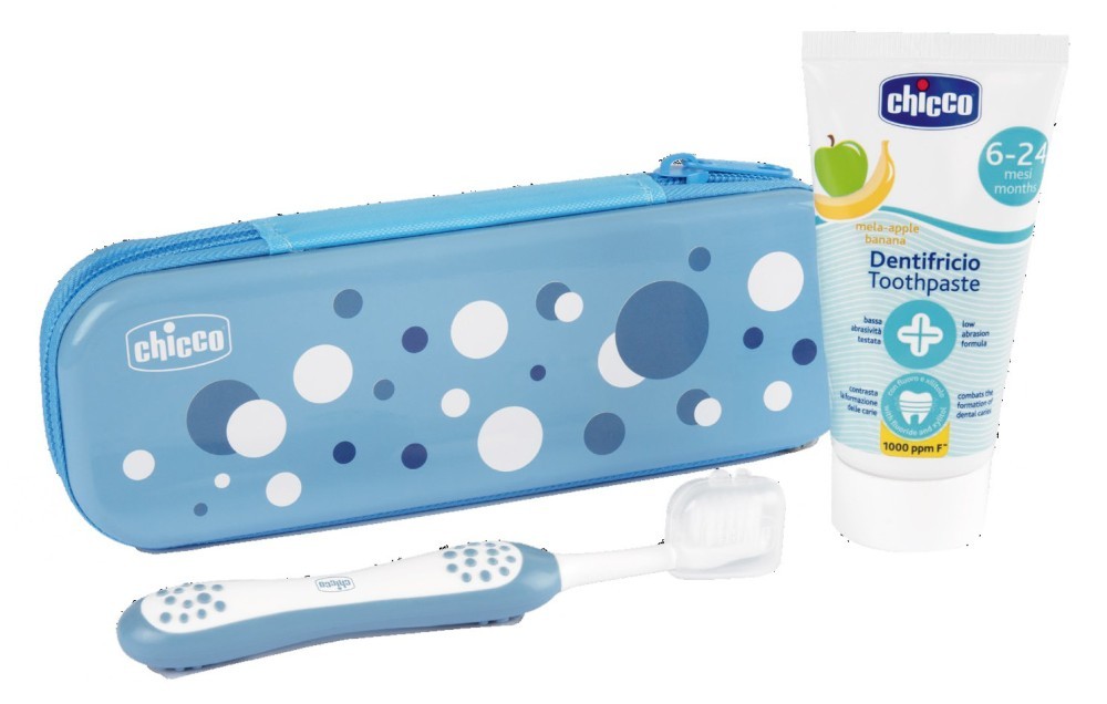 Chicco Junior Toothbrush + Toothpaste 6-24M With Blue Case