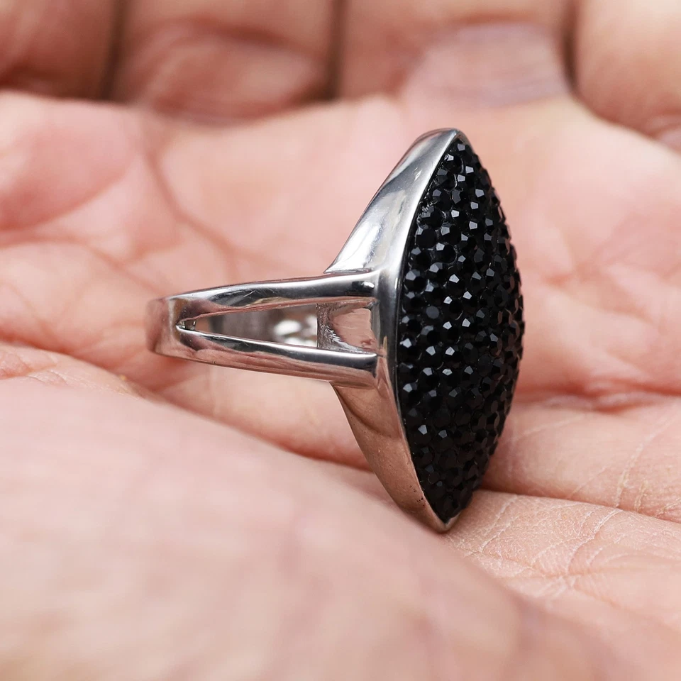 Anillo QVC Acero por Diseño Acero Inoxidable Pavé Diseño Marquesa Cristal Negro Talla 8 Foto 4 de 4