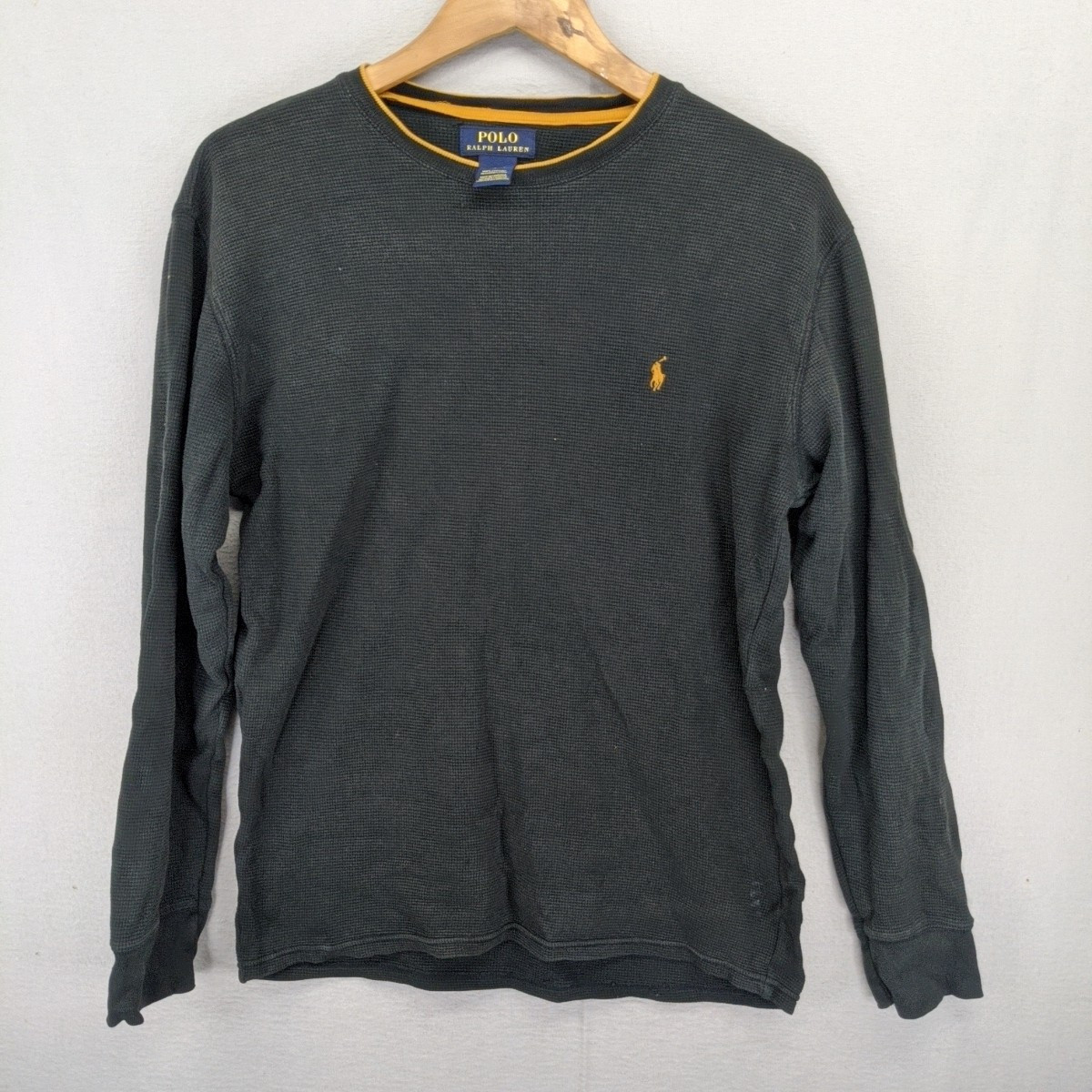 Polo Ralph Lauren Waffle Knit Long Sleeve T-Shirt Black with Gold Trim Sleepwear