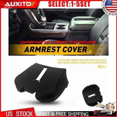 Leather Console Armrest Cover Skin For 14-18 GMC Sierra All HD Models Black 1-5X