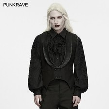 Punk Rave Men Black Goth Ritual Tale Waistcoat Pointed Hem Shawl Lapel Suit Vest