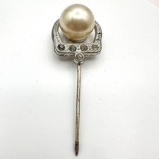 Vintage Y2K Silver Tone Faux Pearl Hair Stick Pin Rhinestone Unisex Jewelry