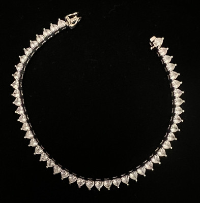 Solid 925 Sterling Silver Heart Shaped Cubic Zirconia Tennis Bracelet Italy