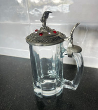 Vintage 1991 Perth Pewter Glass Beer Stein Ron Spicer Fantasy Jeweled Lid - Rare