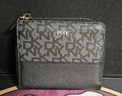 DKNY Vela Saffiano zip around Leather Wallet Gold Hardware
