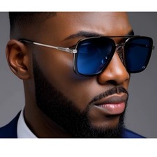 Square Sunglasses Men Retro Designer Blue Tinted Lens Driving Shades Gafas 2026