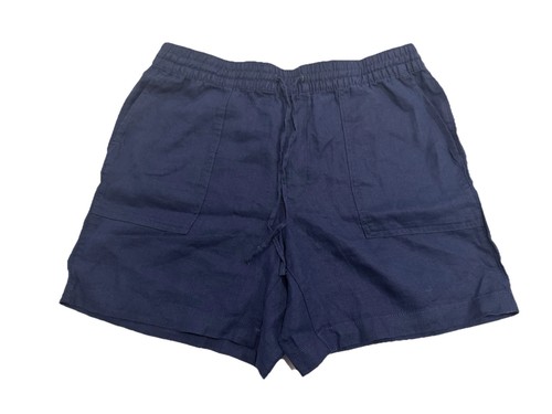 Lands End High Rise Pull On Linen Shorts 10-12 Medium Petite MP Navy Blue - 第 1/9 張圖片