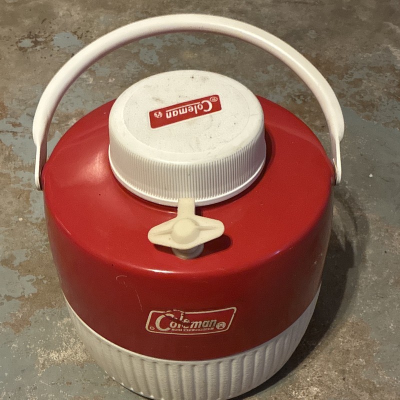 Coleman Classic 1 Gal Red/White Water Canister w/ Handle, Screw-On Lid