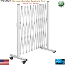 Ginkman 130×15.3×41 inches Aluminum Portable White Barricade Gate with Casters