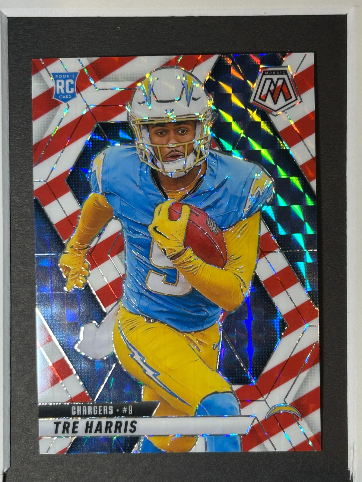 #326 Tre Harris, Los Angeles Chargers RC 2025 Panini Mosaic RED WHITE STRIPE