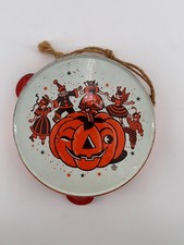Vintage US Metal Toy Mfg Co Tin Litho Halloween Tambourine Noisemaker