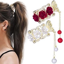 2pcs High Ponytail Hair Claw Clips, 2inch Rose Crystal Rhinestone Hair Clips