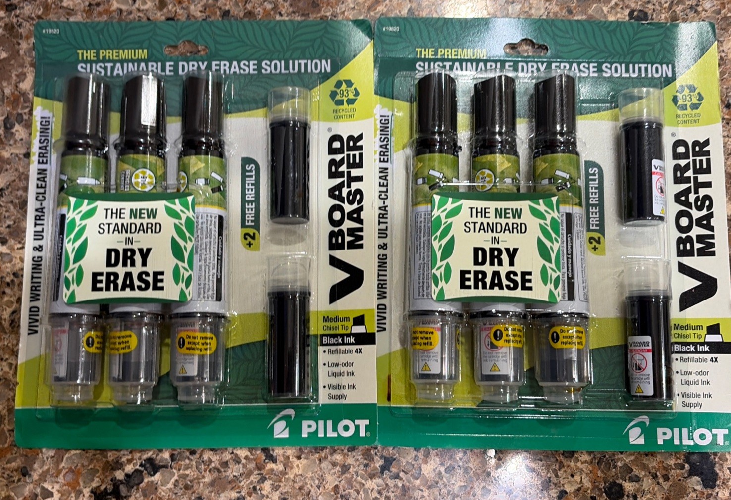 2 Pilot V Board Master Dry Erase Markers Black Pack of 3 With 2 Refills