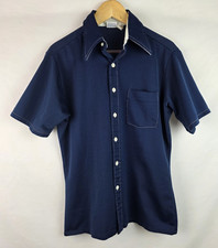 Wrangler Wrelaters Mens 70s Vintage Shirt Medium Blue Short Sleeve Button Down