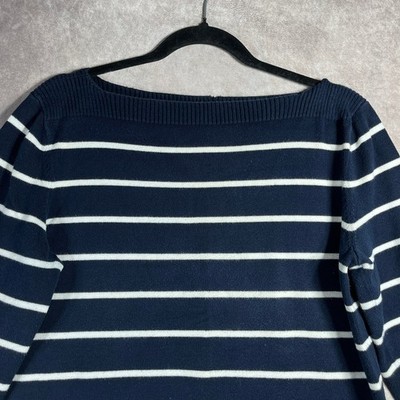 Lauren Ralph Lauren Sweater Womens L Blue White Striped Knit Boat