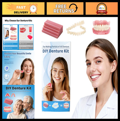 DIY Full Set Dentures - Moldable Top & Bottom Fake Teeth for Missing Teeth Repai