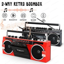 Retro 2-Way Boombox Bluetooth AM/FM/SW USB SD Cassette Player Portable Speaker