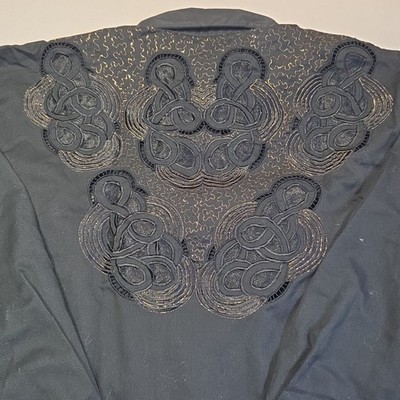 Black Embroidered Button Front Blouse Womens Medium Gold Threading Boho Vintage