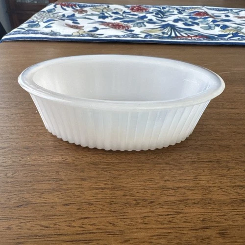 Vintage Hazel Atlas oval milk glass utility dish SMALL Ribbed Sides