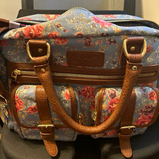 Diaper Bag Floral Blue Satchel Top Handle Bag, Zip Closure, Detachable Strap