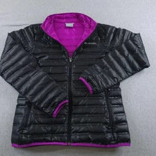 Columbia Jacket Womens Large Black Purple Down Puffer Full Zip Quilted Outdoor