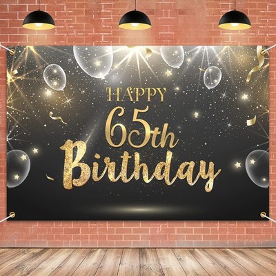 HAMIGAR 6x4ft Happy 65th Birthday Giltter Shinning 5.9 x 3.9 foot, Black 