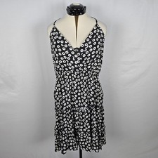 Maurices Halter Dress Women's 1X Black White Floral Lattice Back Midi Sleeveless