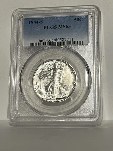 1944 S Walking Liberty Half Dollar, PCGS MS65, Exceptional Luster, Tremendous!