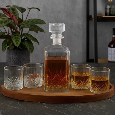 5-teiliges Whisky Scotch Dekanter Geschenkset mit 4 Bechern klare Kristallgläser 900 ml