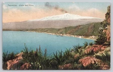 Postcard Taormina Italy Etna Mountain Coastline 1910s DB View