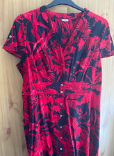Joe Browns Red/Black Floral Midi Shirt Dress V-Neck Button Front Viscose 12