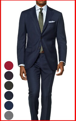 Mens Slim Fit Suit Medium Blue 50r Jacket Pants 44 Custom Made Italian Suits