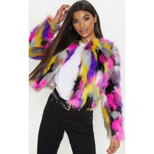 Pretty Little Thing Multi Faux Fur Jacket, Size Uk 6 / Eu 34/ Us 2 - (01)