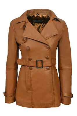 Leather Women's Handmade Trench Coat Brown Lambskin Genuine Stylish Wear Soft