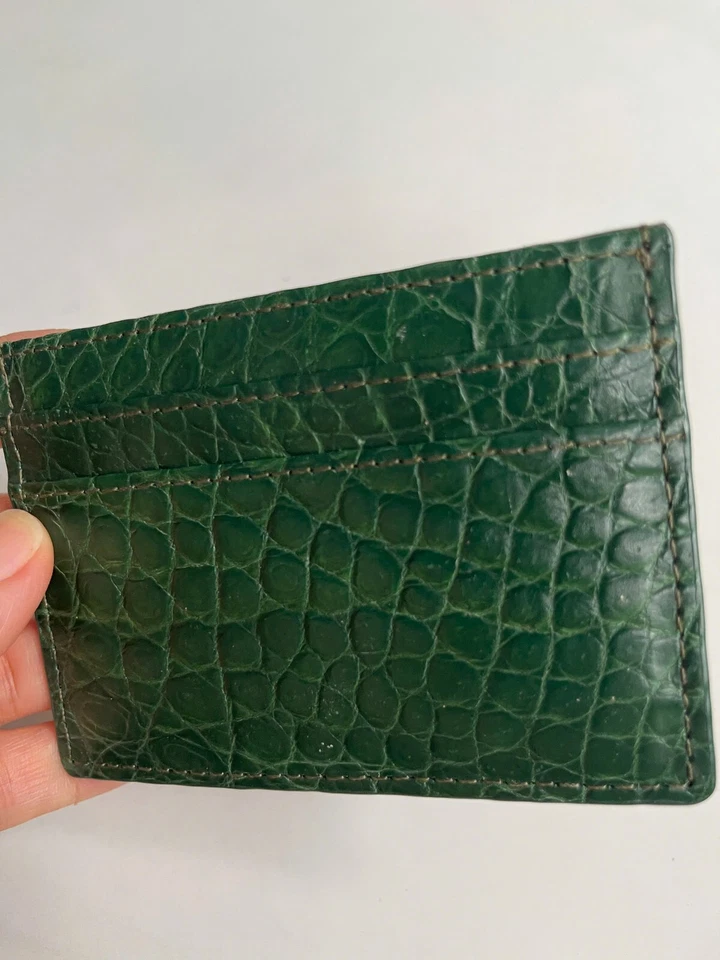 Green  100% Genuine Doubleside EXOTIC Leather Skin Unisex Card Holder-Handmade - Image 4 of 4