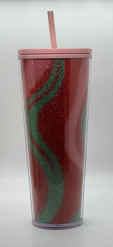 Starbucks Christmas Pink Glitter Wavy Swirl Kaffee Cold Cup Tumbler 24 oz - Bild 6 von 11