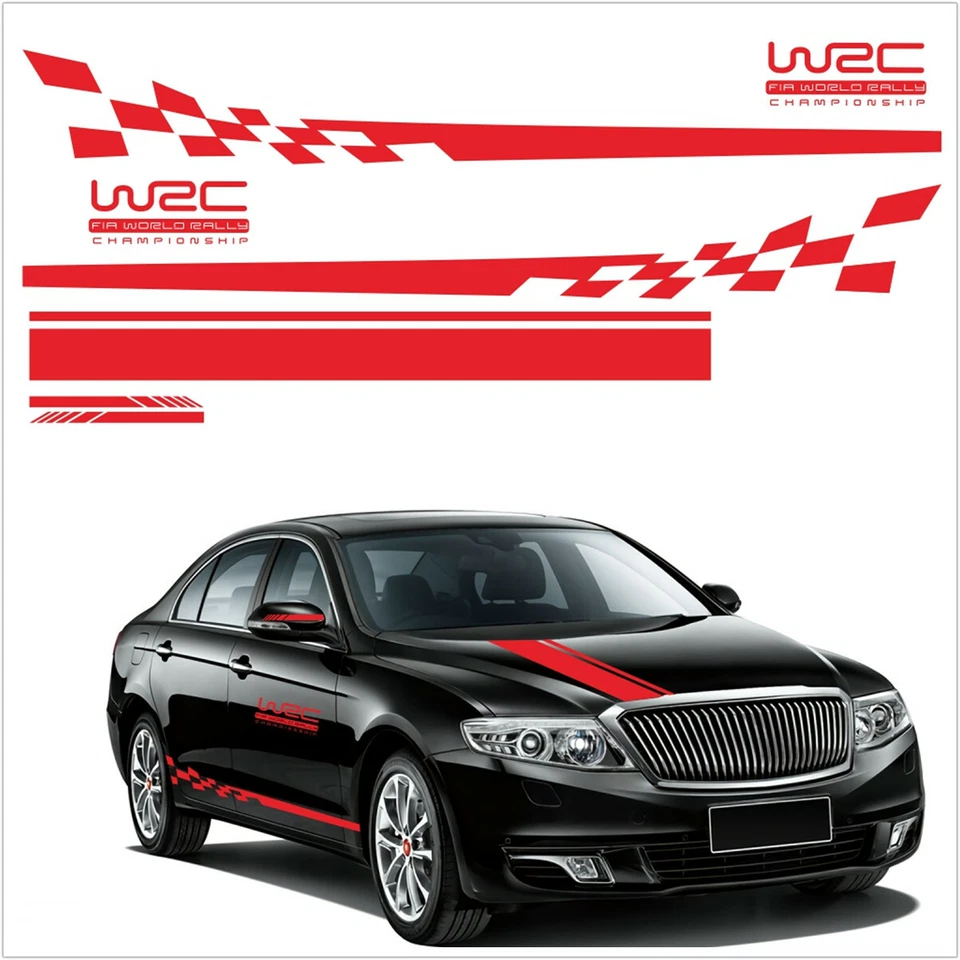 Adesivo gráfico 5 peças vermelho porta lateral carro corpo capô espelho retrovisor listras - Imagem 2 de 4