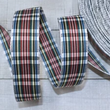 Red Green Blue White Plaid Taffeta Ribbon  7/8"W x 5 Yards, FREE COMBINED SHIP!