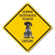 "German Shorthaired Pointer Crossing Yellow Back" Aluminum Sign 10" x 10"