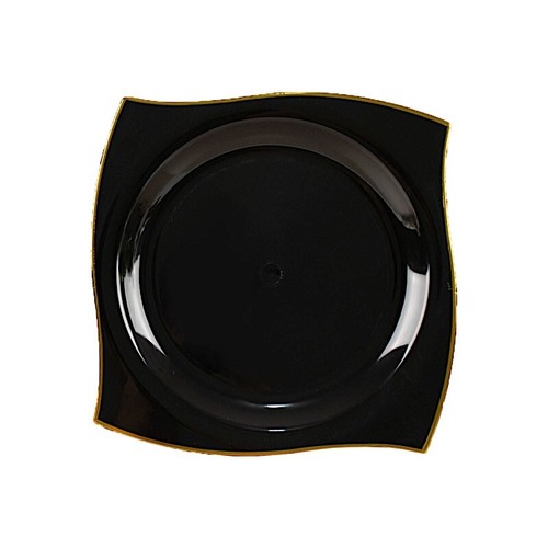 10 Square 10 in Disposable Salad Plastic PLATES Wavy Gold Trim Party Tableware - 第 3/17 張圖片