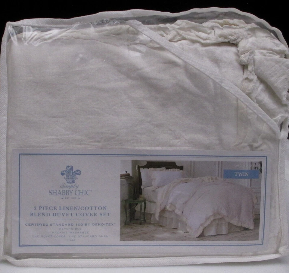 Комплект пододеяльника Simply Shabby Chic белый/коричневый лен/хлопок необработанные края с оборками - двойной - Изображение 4 из 4